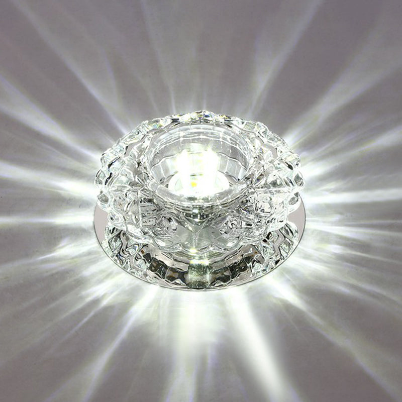 Contemporary LED Flush Mount Crystal Ceiling Light - Minimalist Clear Round Fixture for Hallways