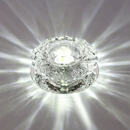 Contemporary LED Flush Mount Crystal Ceiling Light - Minimalist Clear Round Fixture for Hallways