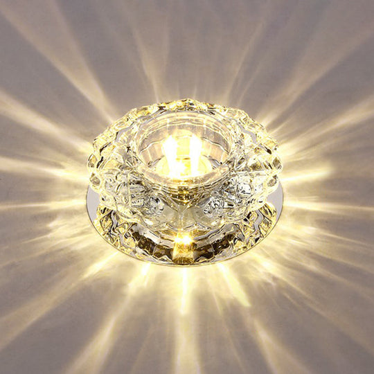 Contemporary LED Flush Mount Crystal Ceiling Light - Minimalist Clear Round Fixture for Hallways