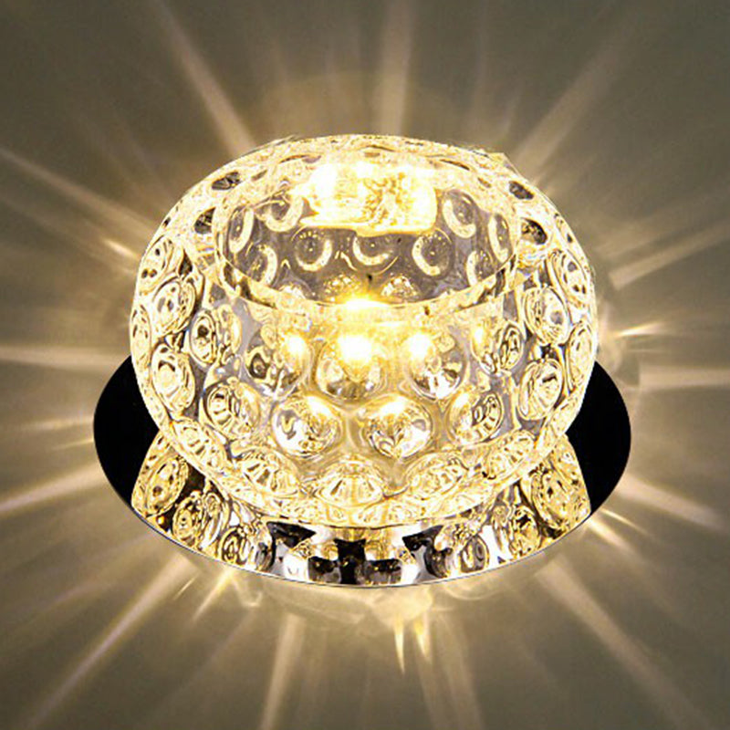 Crystal LED Flush Mount Spotlight for Corridor - Clear Dome Ceiling Light
