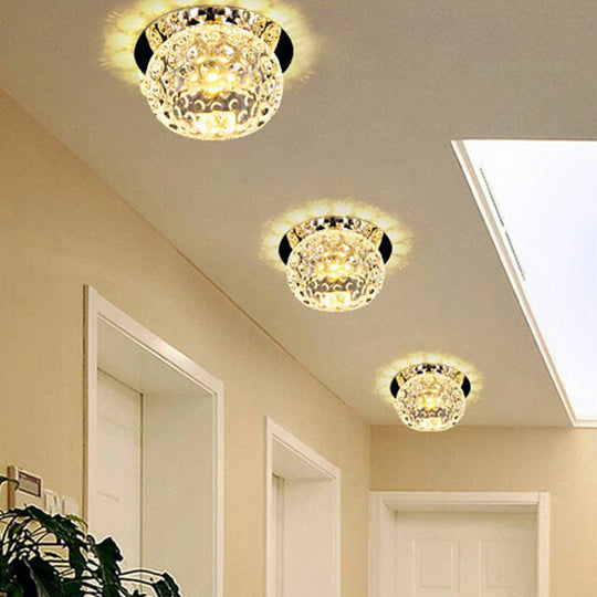 Crystal LED Flush Mount Spotlight for Corridor - Clear Dome Ceiling Light