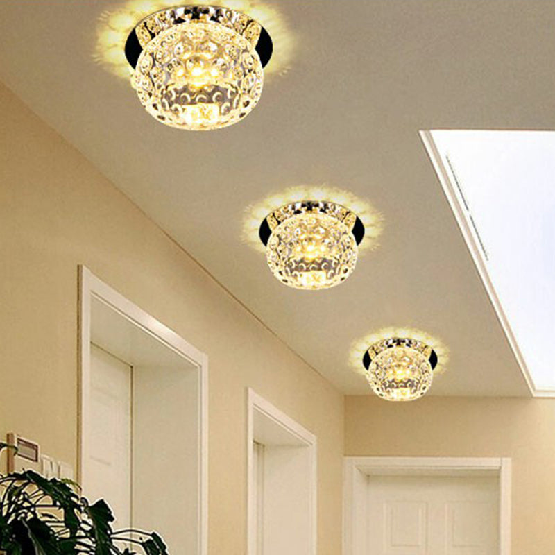 Crystal Led Flush Mount Spotlight For Corridor - Clear Dome Ceiling Light