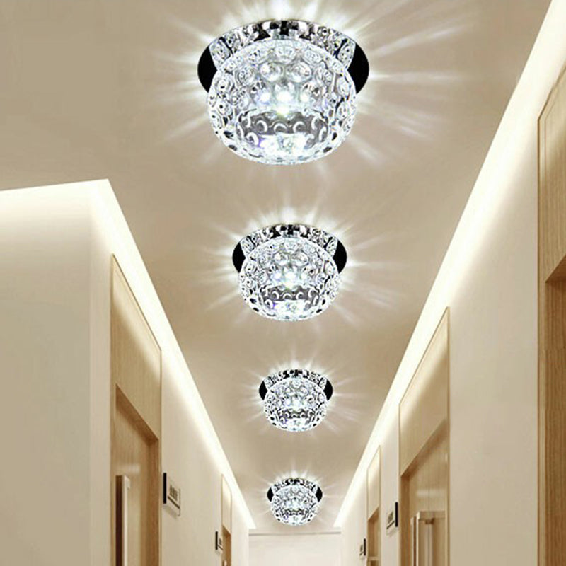 Crystal LED Flush Mount Spotlight for Corridor - Clear Dome Ceiling Light