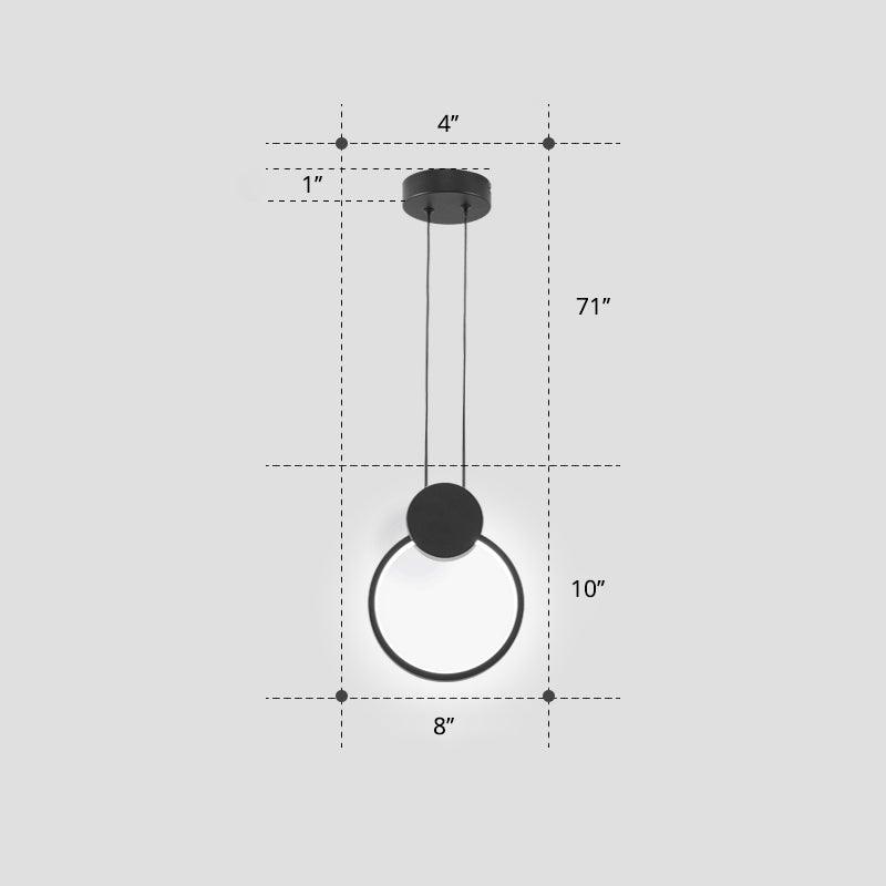 Nordic Led Suspension Light Fixture For Bedroom - Black Circular Hanging Lamp With Metallic Touch /