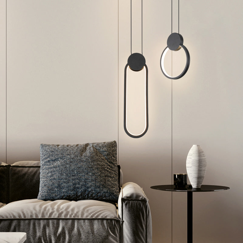 Nordic Black Circular LED Suspension Lamp - Stylish Bedroom Lighting Fixture