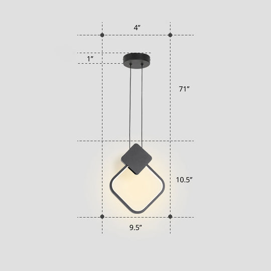 Nordic Led Suspension Light Fixture For Bedroom - Black Circular Hanging Lamp With Metallic Touch /