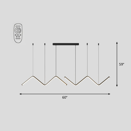 W-Shaped Led Pendant Light Fixture: Stylish Artistic Metal Island For Dining Room Black / 60 Remote