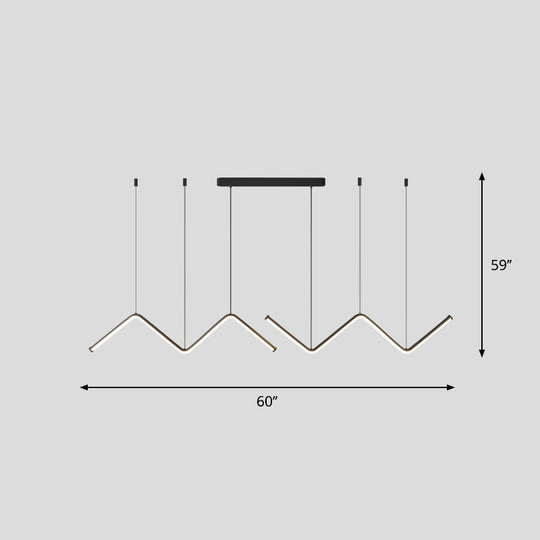 W-Shaped Led Pendant Light Fixture: Stylish Artistic Metal Island For Dining Room Black / 60 Natural