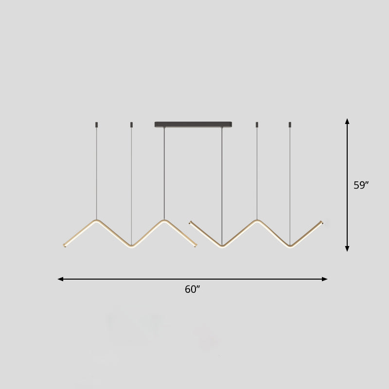 W-Shaped Led Pendant Light Fixture: Stylish Artistic Metal Island For Dining Room Gold / 60 Third