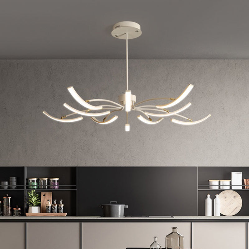 White Minimalistic Floral Chandelier Ceiling Lamp With Metal Led Suspension For Living Room