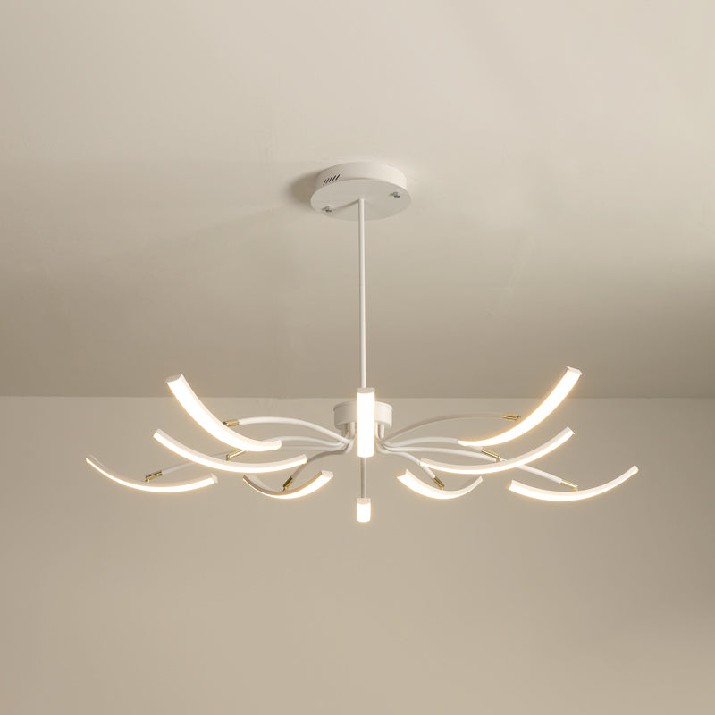 White Minimalistic Floral Chandelier Ceiling Lamp With Metal Led Suspension For Living Room 10 /