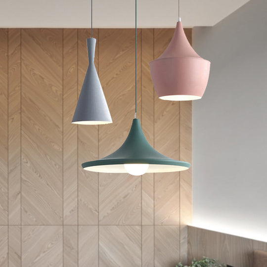 Macaron Style Metal Cone Pendant Light - 1/3 Light Pink/Yellow/Blue - Linear/Round Canopy