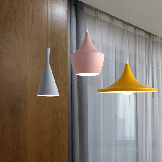 Hanging Macaron Style Cone Pendant Light - Pink/Yellow/Blue 1/3 Metal Linear/Round Canopy