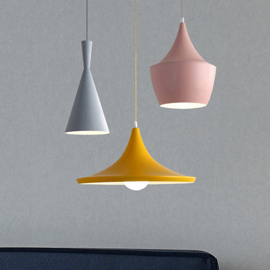 Macaron Style Metal Cone Pendant Light - 1/3 Light Pink/Yellow/Blue - Linear/Round Canopy
