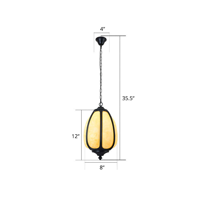 Vintage Plastic Pumpkin Hanging Lamp - 1-Light Black Pendant Light For Front Door / 8