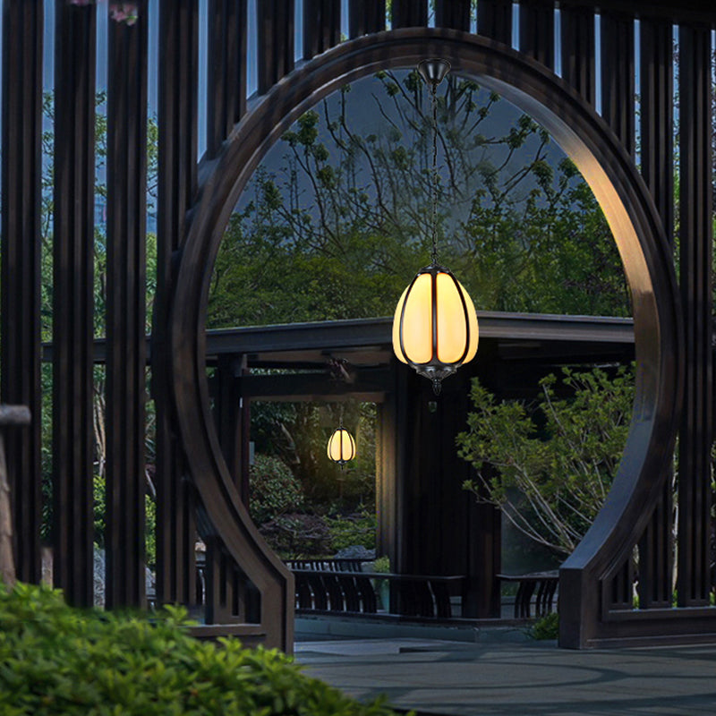 Vintage Plastic Pumpkin Hanging Lamp - 1-Light Black Pendant Light For Front Door