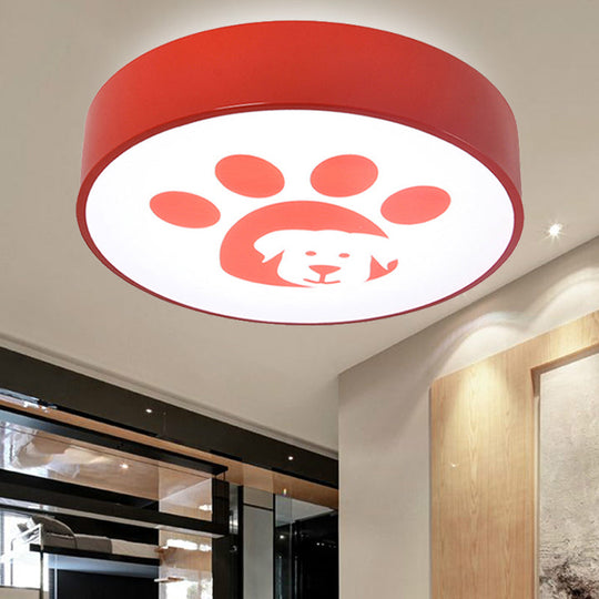 Modern Metal Ceiling Lamp For Kids Bedroom With Doggy Foot Design Round Mount Red / 15