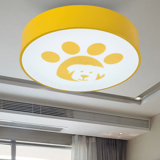 Modern Metal Ceiling Lamp for Kids Bedroom with Doggy Foot Design, Round Mount