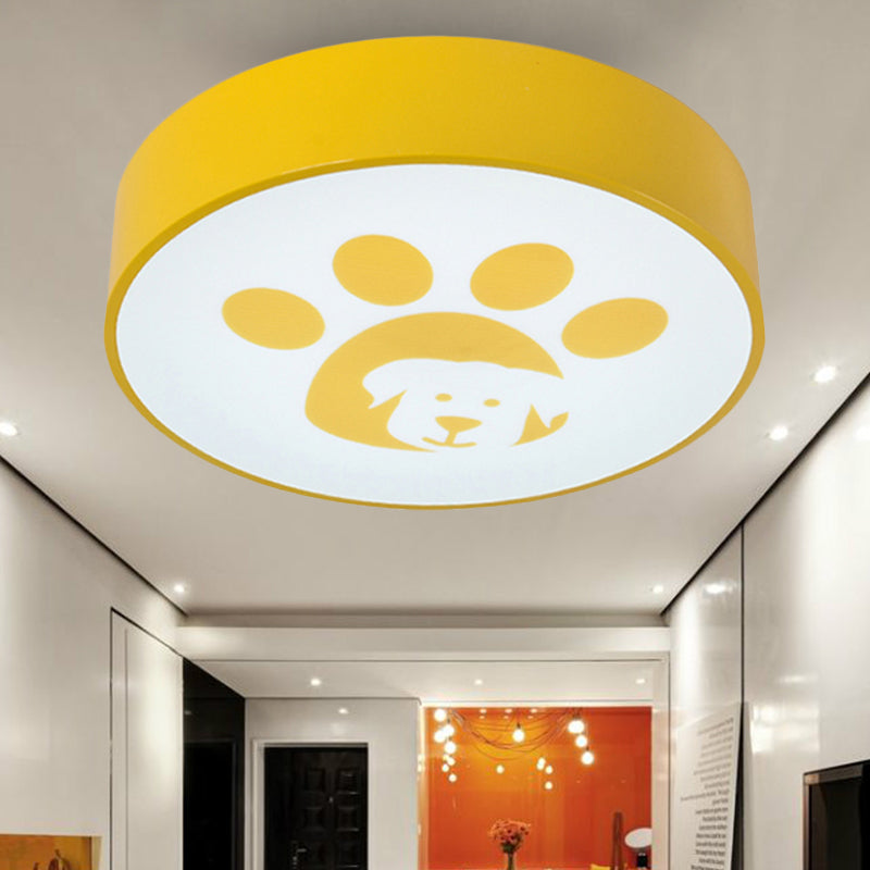 Modern Metal Ceiling Lamp For Kids Bedroom With Doggy Foot Design Round Mount Yellow / 15