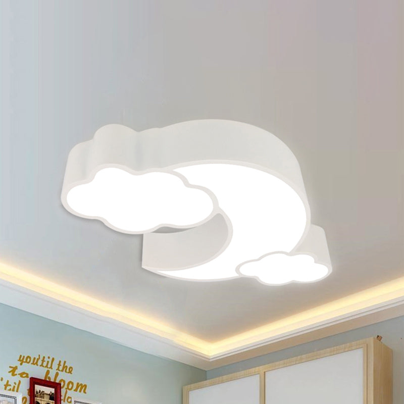 Red Acrylic Cloud Moon Flush Mount Ceiling Lamp for Study Room - Contemporary Lighting