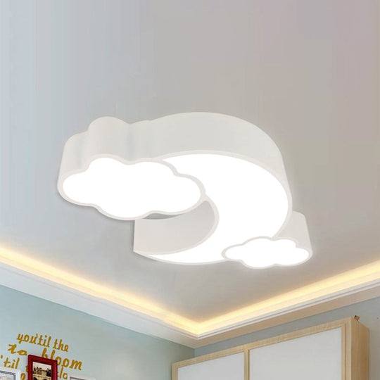 Red Acrylic Cloud Moon Flush Mount Ceiling Lamp for Study Room - Contemporary Lighting