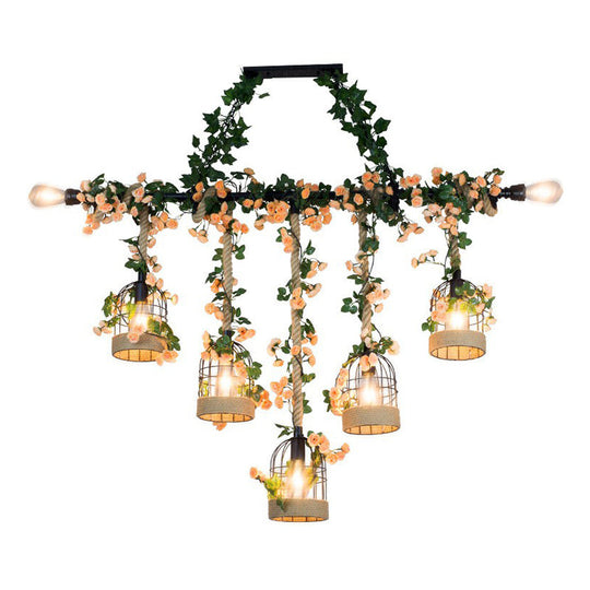 Rustic Iron Birdcage Island Light For Dining Room Ceilings - Suspended Lighting Fixture 7 / Green
