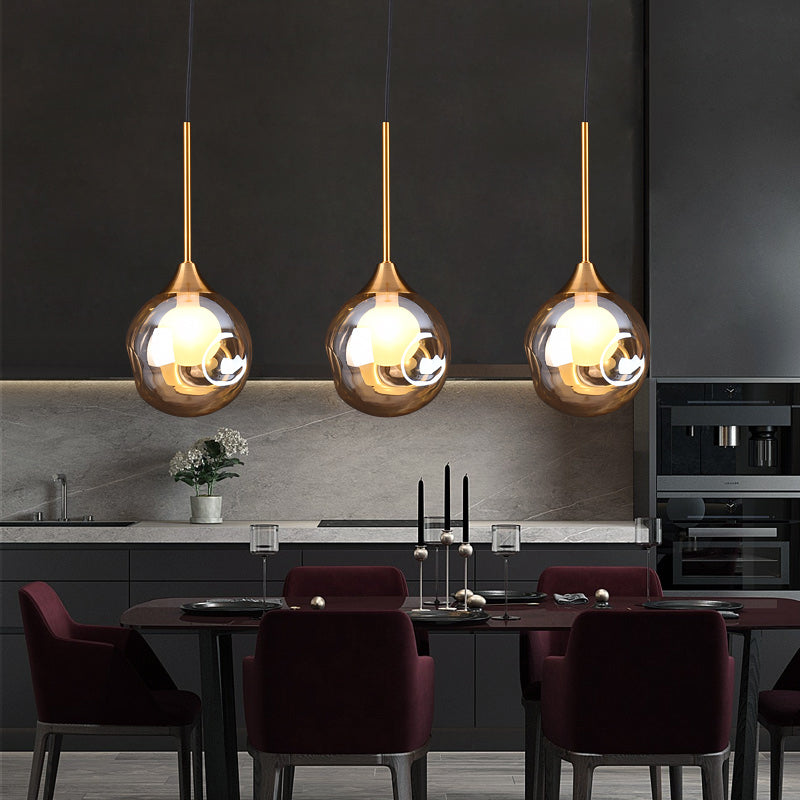 Minimalist Glass Pendant Light With 3-Head Design For Dining Room And Multiple Hanging Options