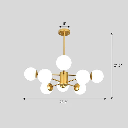 Frosted White Glass Chandelier - Postmodern Suspension Light With Burst Design 8 / Gold