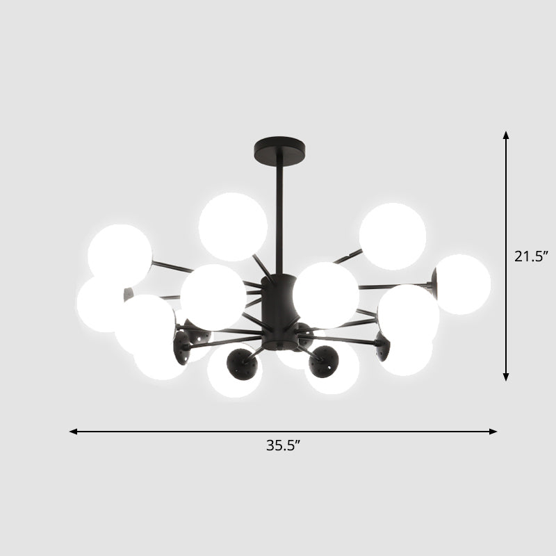 Frosted White Glass Chandelier - Postmodern Suspension Light With Burst Design 16 / Black