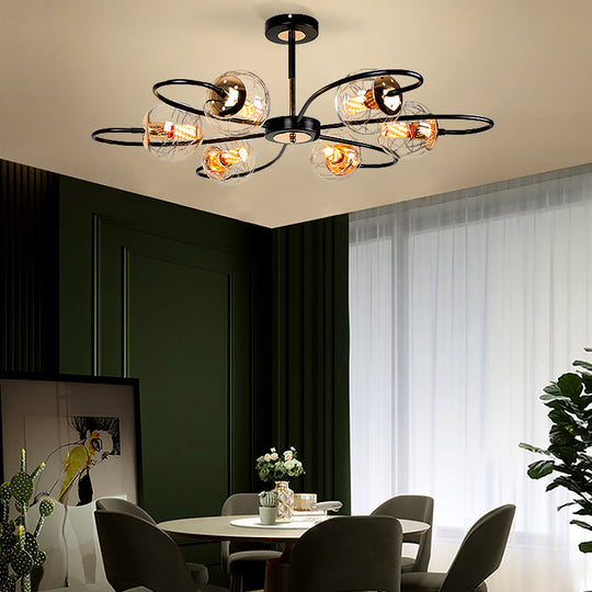 Minimalist Black Floral Chandelier With Clear Glass Pendant Light For Living Room