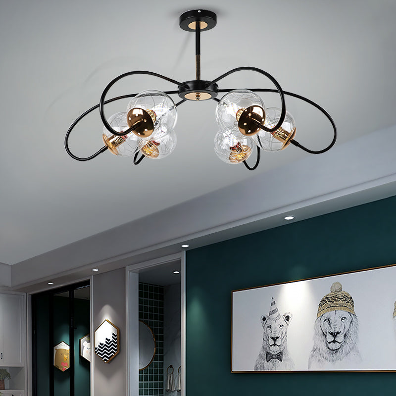 Minimalist Black Floral Chandelier With Clear Glass Pendant Light For Living Room