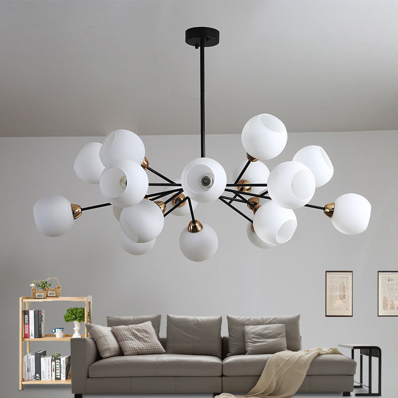 Contemporary Black Suspended Sputnik Chandelier with White Glass Lighting