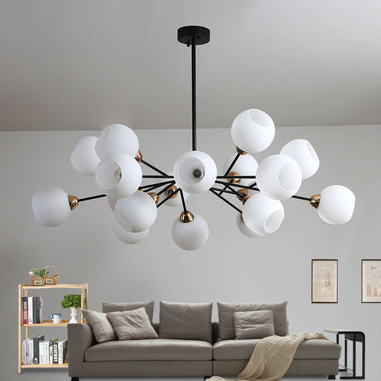Contemporary Black Suspended Sputnik Chandelier with White Glass Lighting