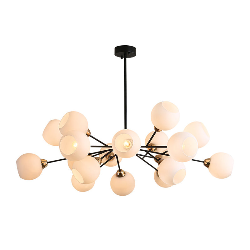 Contemporary Black Suspended Sputnik Chandelier with White Glass Lighting