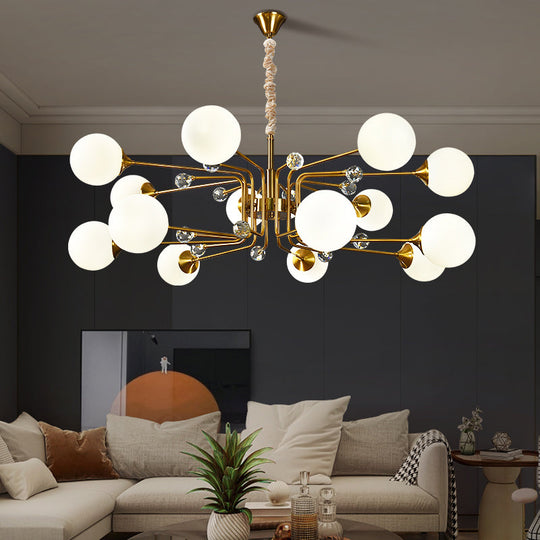 Sleek Brass Sputnik Bedroom Chandelier - Modern Glass Ceiling Light