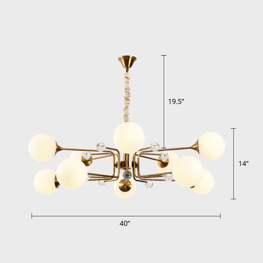 Sleek Brass Sputnik Bedroom Chandelier - Modern Glass Ceiling Light 10 / White