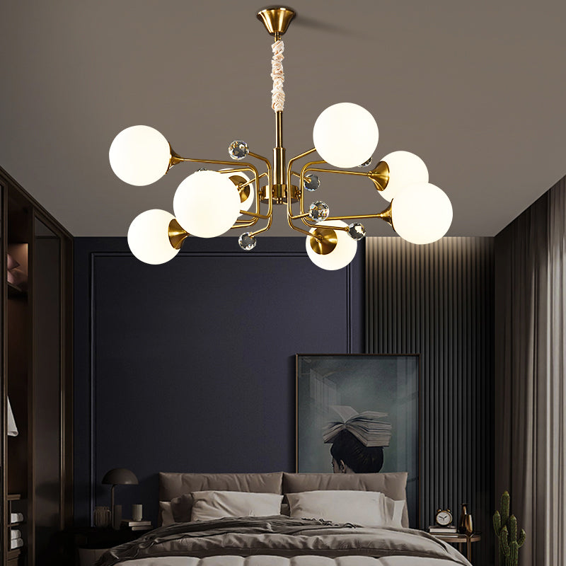 Brass Sputnik Ceiling Light: Postmodern Closed Glass Chandelier