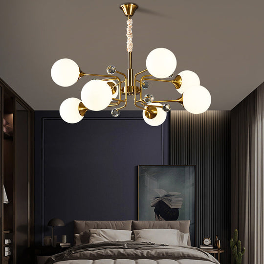 Sleek Brass Sputnik Bedroom Chandelier - Modern Glass Ceiling Light