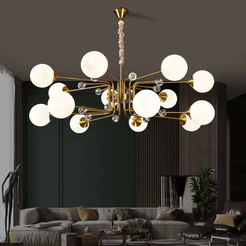 Brass Sputnik Ceiling Light: Postmodern Closed Glass Chandelier