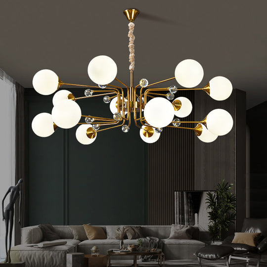Brass Sputnik Ceiling Light: Postmodern Closed Glass Chandelier