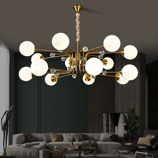 Sleek Brass Sputnik Bedroom Chandelier - Modern Glass Ceiling Light