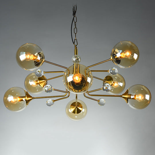 Sleek Brass Sputnik Bedroom Chandelier - Modern Glass Ceiling Light 8 / Amber