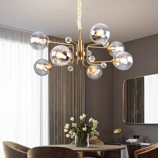 Sleek Brass Sputnik Bedroom Chandelier - Modern Glass Ceiling Light
