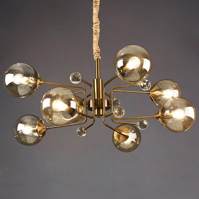 Sleek Brass Sputnik Bedroom Chandelier - Modern Glass Ceiling Light