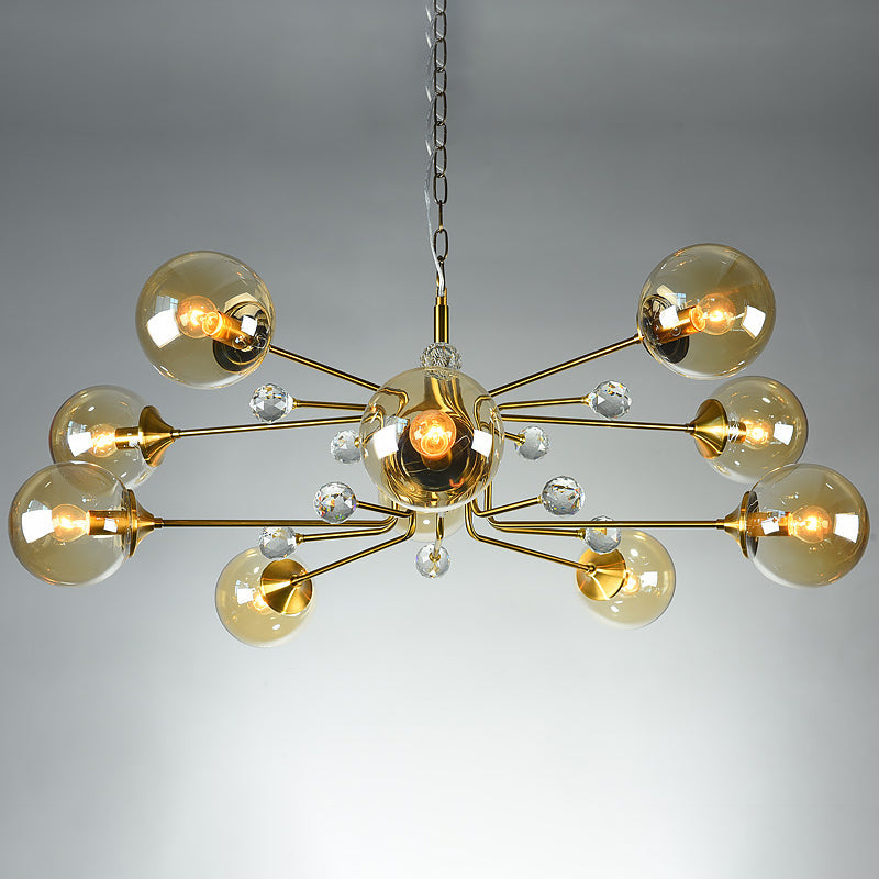 Brass Sputnik Ceiling Light: Postmodern Closed Glass Chandelier
