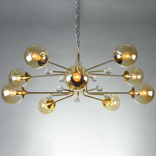 Brass Sputnik Ceiling Light: Postmodern Closed Glass Chandelier