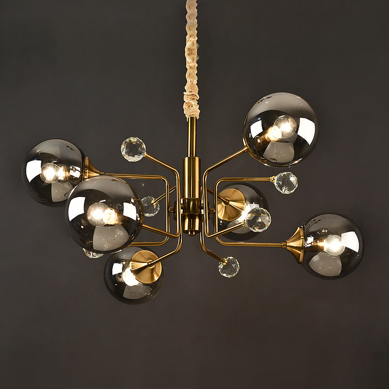 Sleek Brass Sputnik Bedroom Chandelier - Modern Glass Ceiling Light 6 / Smoke Gray