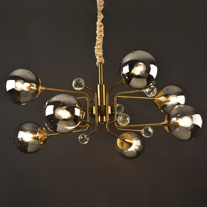 Sleek Brass Sputnik Bedroom Chandelier - Modern Glass Ceiling Light 8 / Smoke Gray