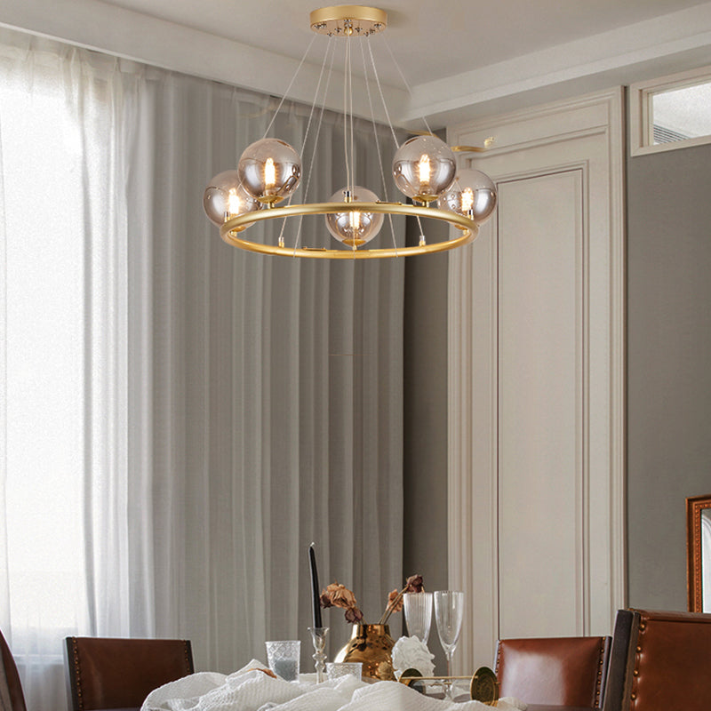 Postmodern Metal Pendant Chandelier With Glass Ball Shade