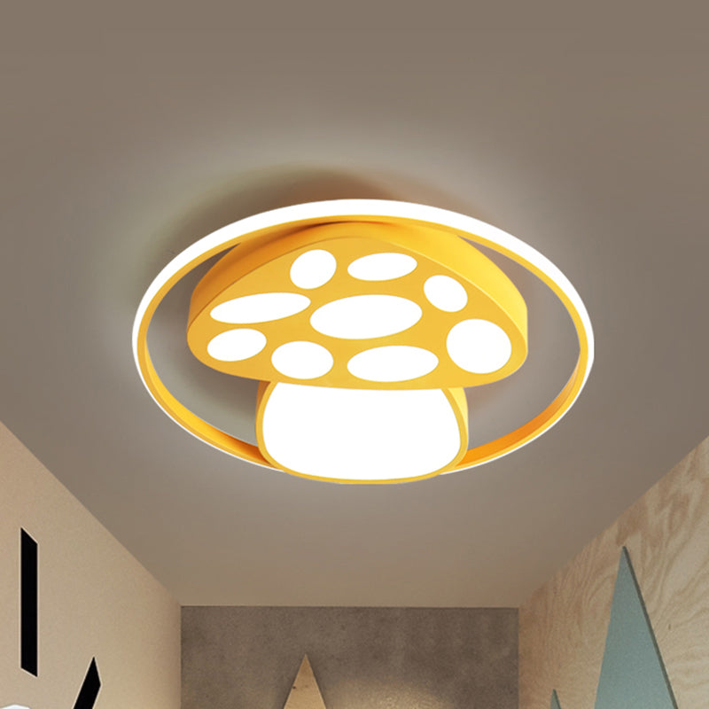 Cute Mushroom Flush Mount Ceiling Lamp for Kindergarten - Cartoon Acrylic and Metal Design